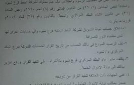 نيابة الأموال العامة في شبوة توجه باغلاق حساب لجنة التسويق لشركة النفط اليمنية فرع المحافظة