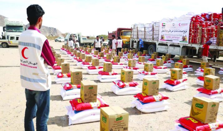 الهلال الإماراتي : 123طن مساعدات لأهالي شبوة والحديدة