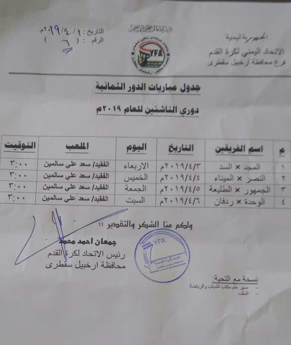 الاتحاد العام لكرة القدم بسقطرى يجري قرعة دور الثمانية للنائشين ..تعرف على الأندية المتأهلة