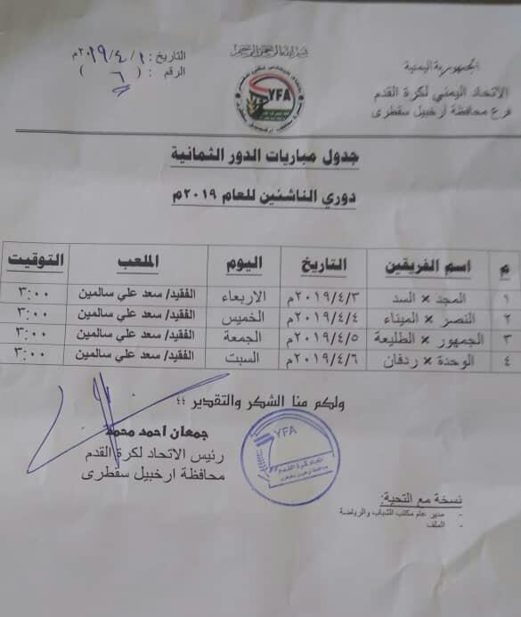 الاتحاد العام لكرة القدم بسقطرى يجري قرعة دور الثمانية للنائشين ..تعرف على الأندية المتأهلة