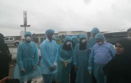 فريق من وزارة الصحة يزور قسم الحجر الصحي بمخيم خرز بمضاربة لحج 