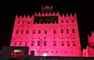 قصر ذيبان في عتق يكتسي باللون الوردي.. ويشارك بالحملة التوعوية