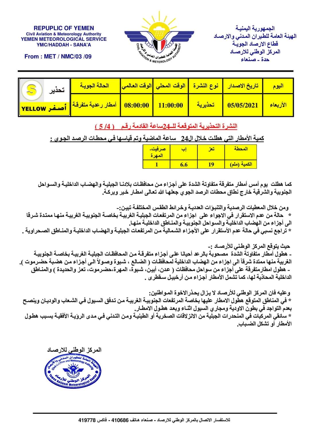 تحذيرات من طقس ماطر خلال ٢٤ ساعة