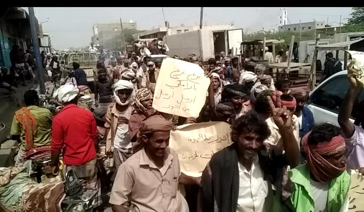 مسيرة حاشدة في احور تطالب بخروج قوات الزامكي من المديرية