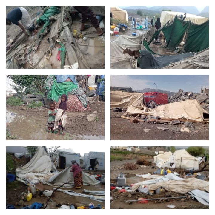 امطار الضالع تلحق اضرار واسعة في مخيمات النازحين والسلطات تطلق مناشدة عاجلة