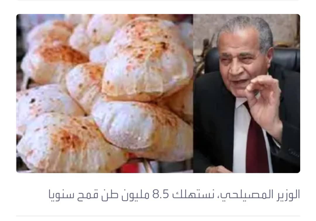 شاهد وزير التموين يذكر كم رغيف خبز تستهلك مصر كل عام