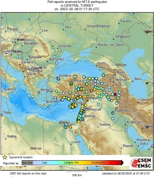 مصر تكشف عن صورة للمناطق السورية والتركية الأكثر تضررا بالزلزال