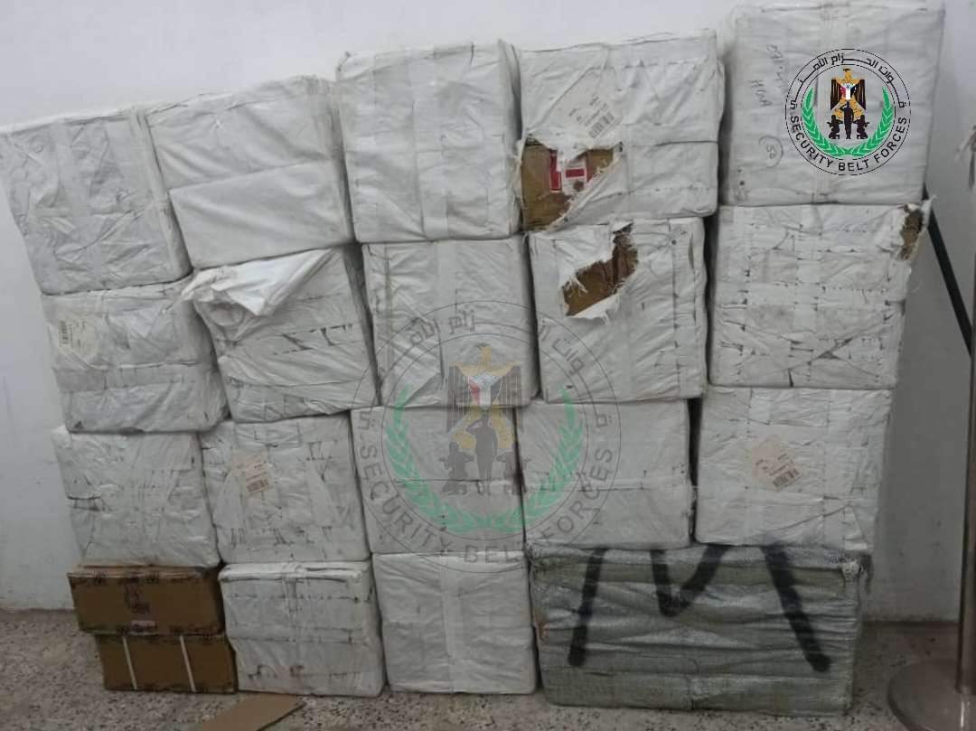 الحزام الأمني يضبط 20 ألف شريط من البرجبالين المخدر شرق عدن