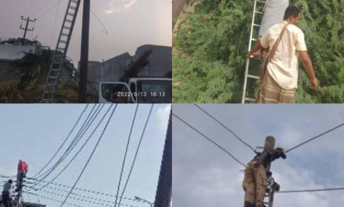 الرياح تتسبب في أضرار كبيرة بشبكة كهرباء أبين